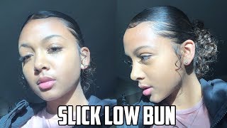 Slick Low Bun Natural Curly Hair  Edges Tutorial  LexiVee03 [upl. by Genni670]