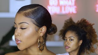 SLICKEST Bun  Edges on Natural Hair  Step by Step Tutorial [upl. by Ecinnaj]