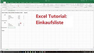 EXCEL Tutorial Einkaufsliste erstellen [upl. by Litta]