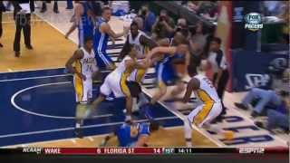 Hibbert ejected for fight in PacersWarriors game 02262013 [upl. by Elrebma]