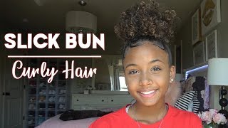 Slick Bun on Natural Curly Hair  Edges Tutorial  LexiVee03 [upl. by Wasserman]