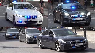 Big video of unmarked police cars and emergency vehicles responding with siren and lights [upl. by Hobbs]