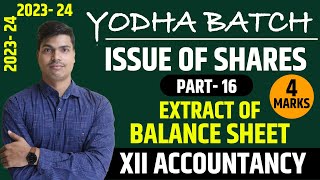 Extract of Balance sheet  Issue of shares Part 16  Company Balancesheet  Class 12 Accounts shares [upl. by Julietta]