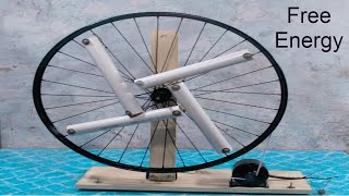 How To Make Free Energy Generator With wheel And Dc Generator Self Running New Science Experiment [upl. by Hnahym]