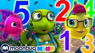 5 Little Fishes  Learn 123 amp ABC with The Sharksons  Cartoons  ABC 123 Moonbug Kids  Learning [upl. by Norre]