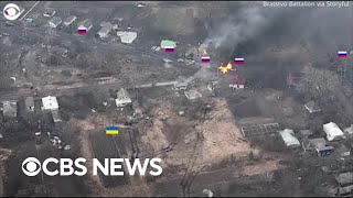 Ukraine drone video shows attack on Russian tanks [upl. by Lynus]