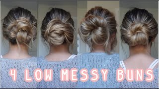 4 WAYS TO DO A LOW MESSY BUN EASY LONG amp MEDIUM HAIRSTYLES [upl. by Sill]